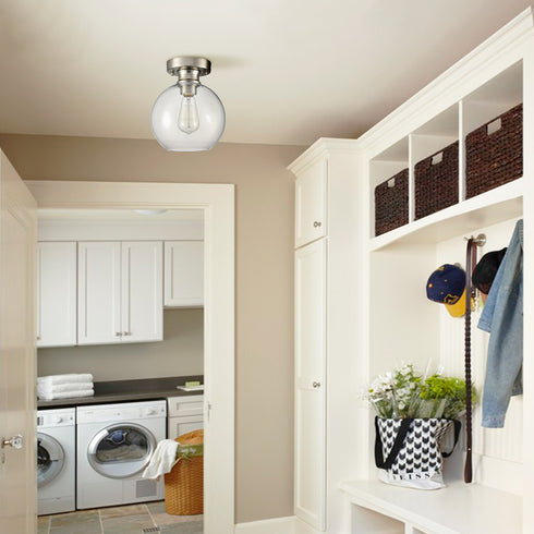 Glass Globe Shade Ceiling Light Fixture Brushed Nickel Flush Mount Ceiling Lights